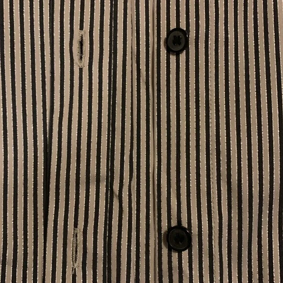 LAFAYETTE 148 NY Stripe Shimmer Button Down Long Sleeve Blouse Black Beige SZ 10 - Picture 6 of 16